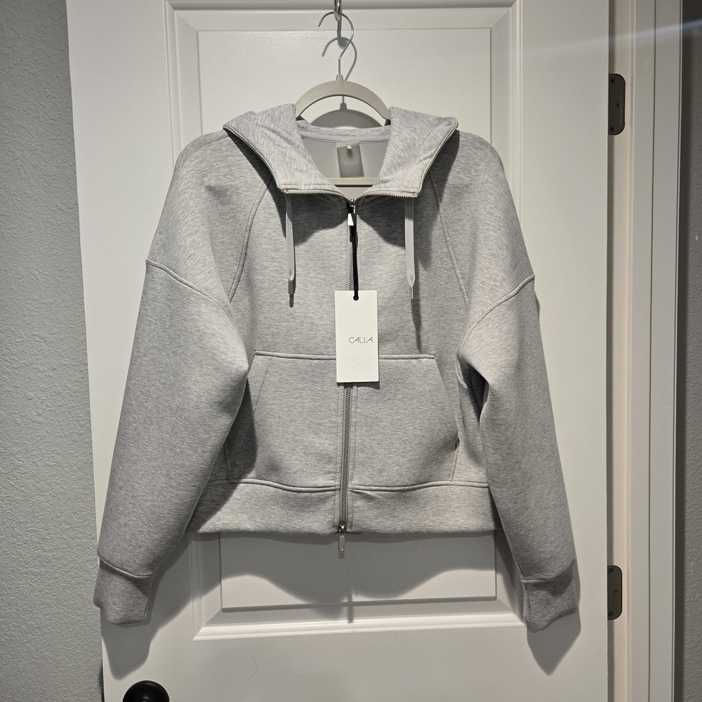 NWT- CALIA Soft Scuba Full Zip Hoodie Light Heather Grey Size Small - Picture 7 of 16